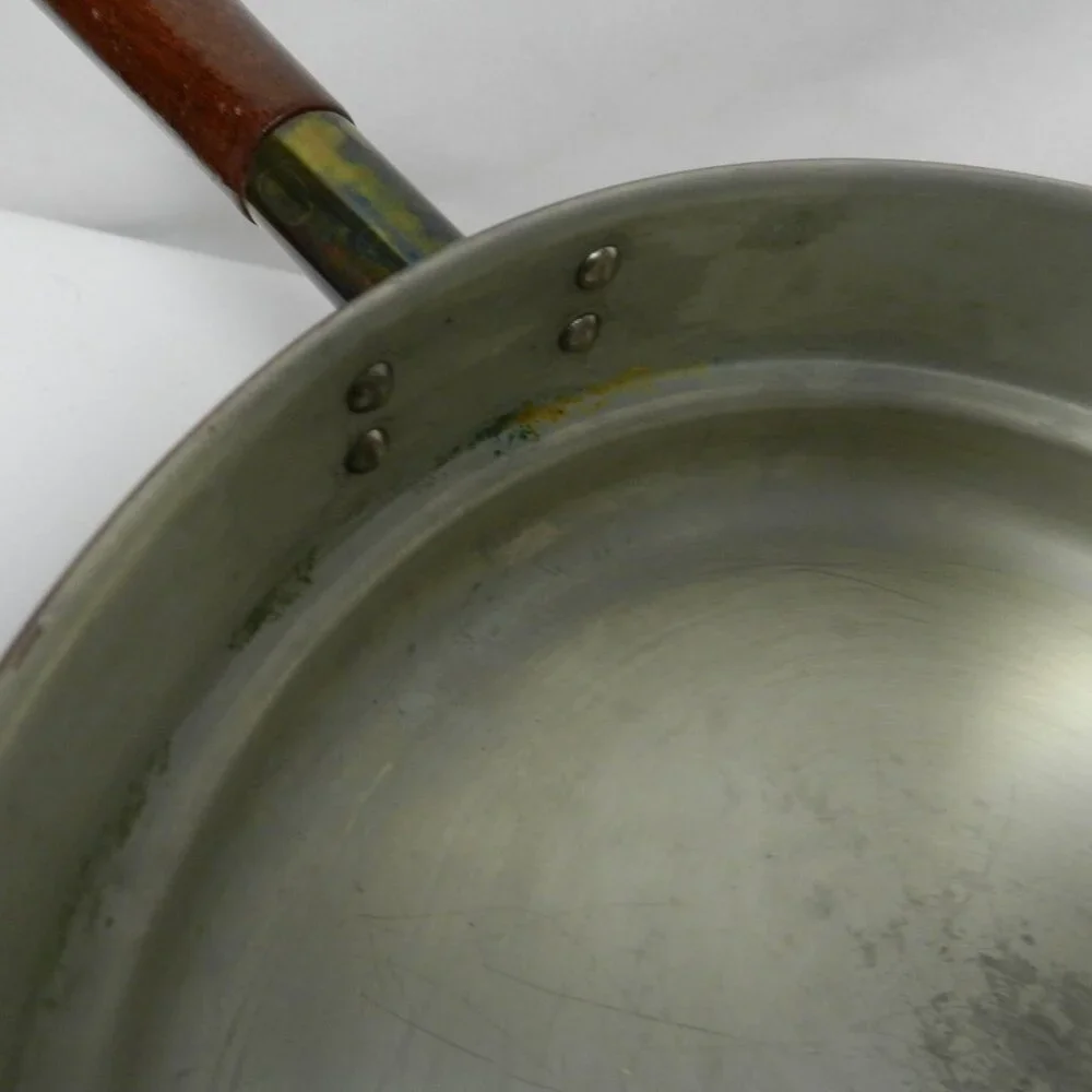 Old Dutch Design Brass Copper Chafing Dish Teak Wood Handle Vintage Mid Century